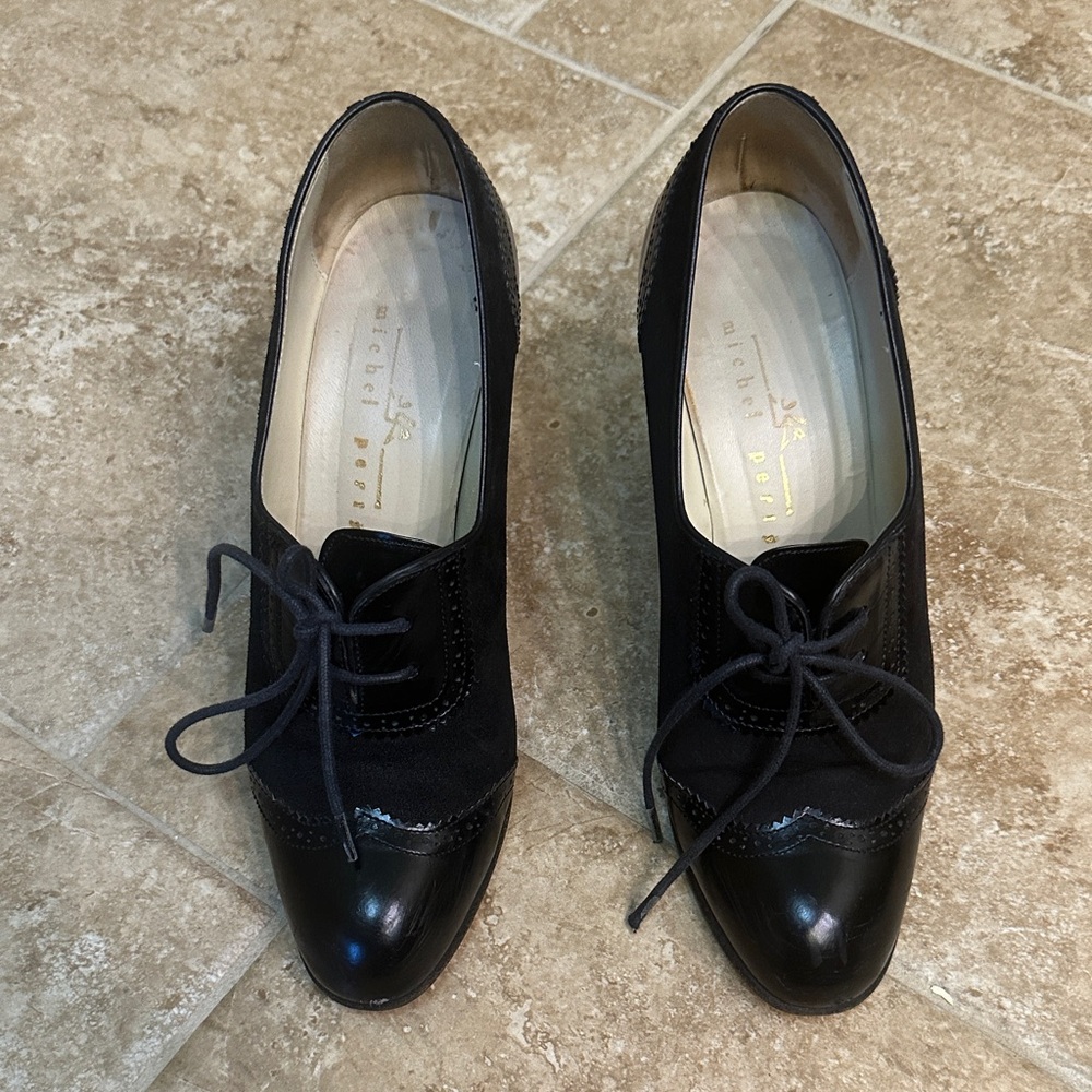 Michel Perry Black Chic Lace-Up Heels Made in Italy.